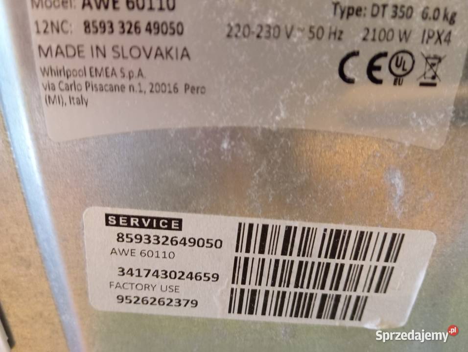 Whirlpool AWE 60110 Do naprawy jako dawca części mazowieckie Warszawa