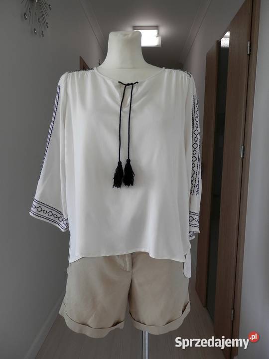 Bluzka w stylu Etno Boho Kremowa Zdobiona Łomża