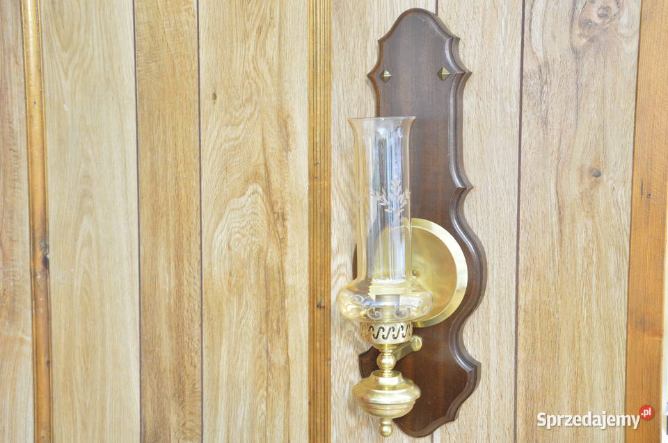 piękny kinkiet świecznik mosiądz drewno Jastrzębie-Zdrój