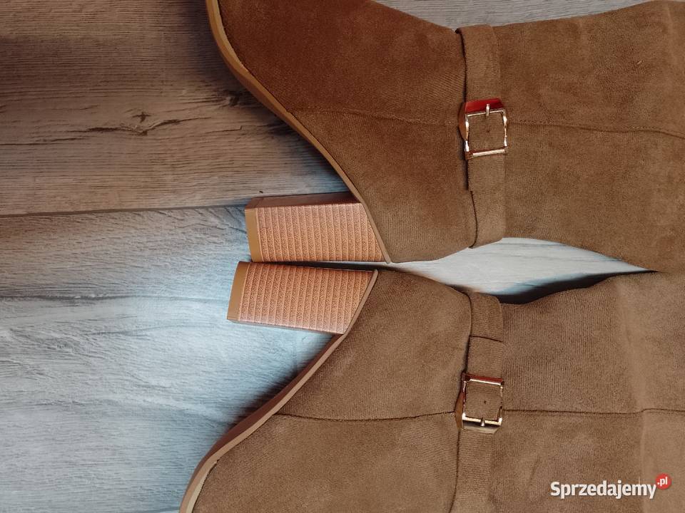 40 Brązowe biznesowe Kozaki wieczorowe na słupku 25.5cm małopolskie Kraków