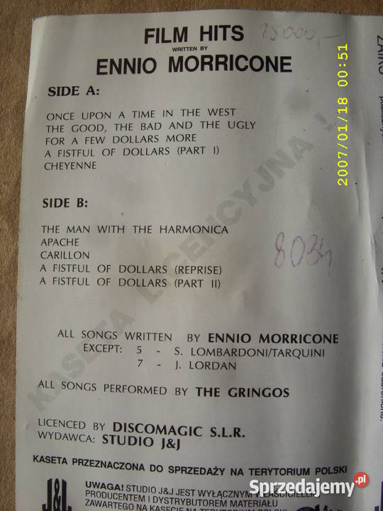 Kaseta ENNIO MORRICONEFILM HITS J J dolnośląskie Wołów