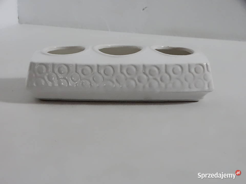 Retro Świecznik Ceramiczny Biały MidCentury Świeczniki Biłgoraj