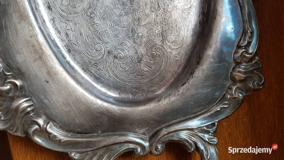 Stara metalowa sygnowana platerowana taca tacka Dąbrowa Górnicza