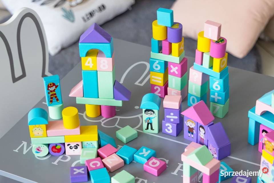 Drewniane klocki edukacyjne kolorowe 100 Ecotoys