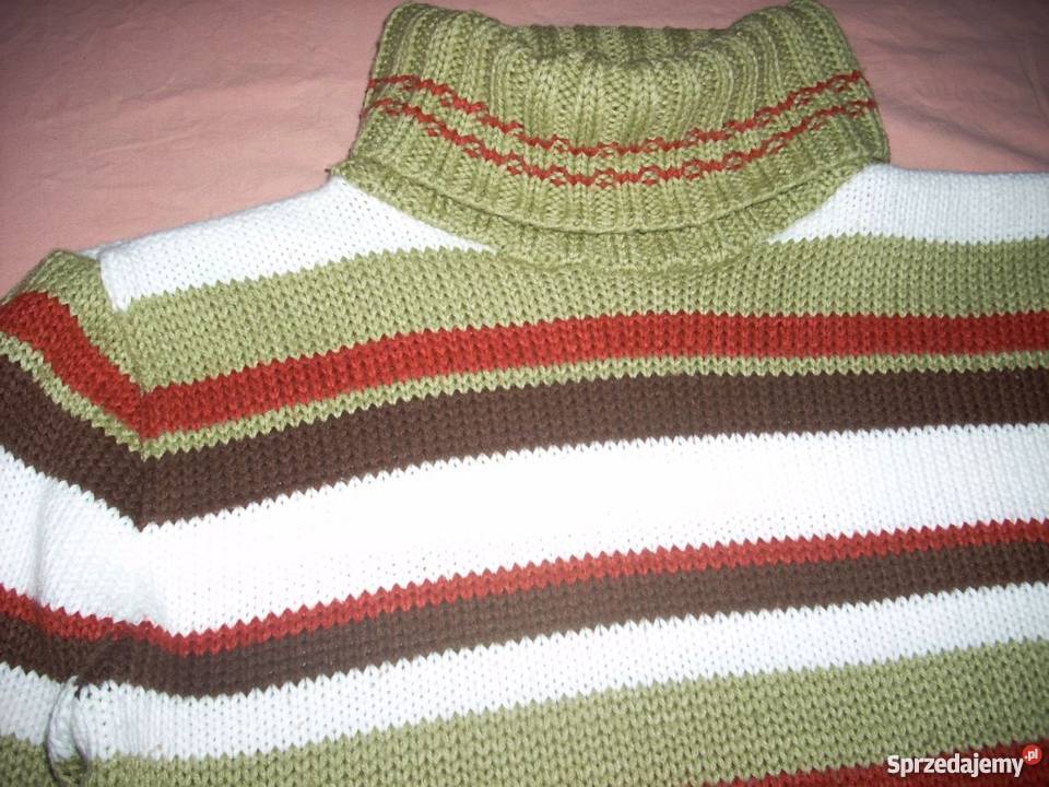 Sweter z Golfem Khaki Pasy 36 38 Nowy Sącz sprzedam