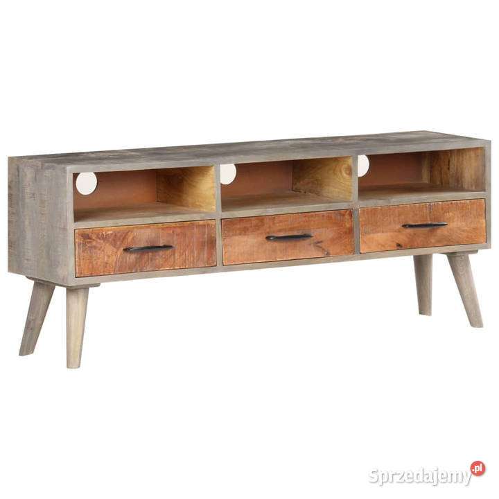 Szafka pod TV szara 130x35x51 lite surowe drewno Dom i Ogród Warszawa