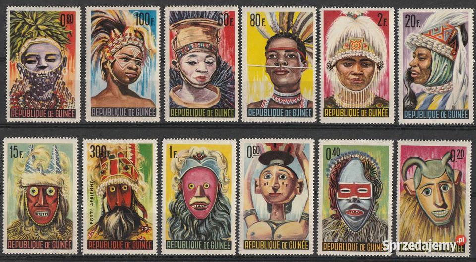 GWINEA MASKI OBRZĘDOWE 1965 CZYSTE Filatelistyka Łódź