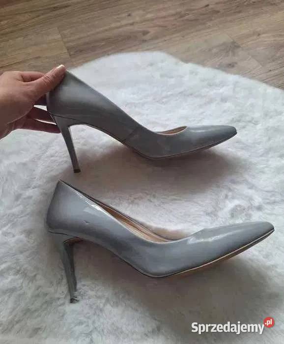 Lakierowane szare szpilki Ryłko skóra naturalna skóra małopolskie