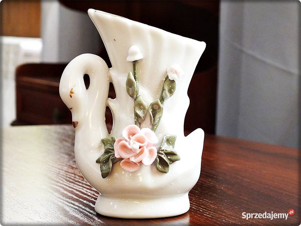 Wazon Wazonik Łabędź figurka Biała Porcelana
