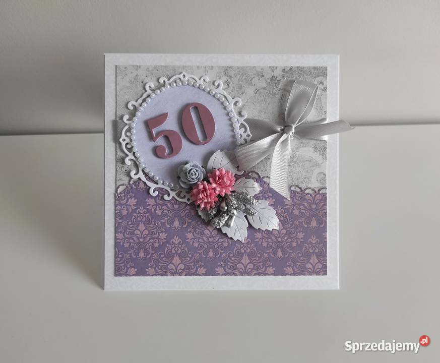 Kartka ręcznie robiona na urodziny 50 kwiaty łódzkie Łódź