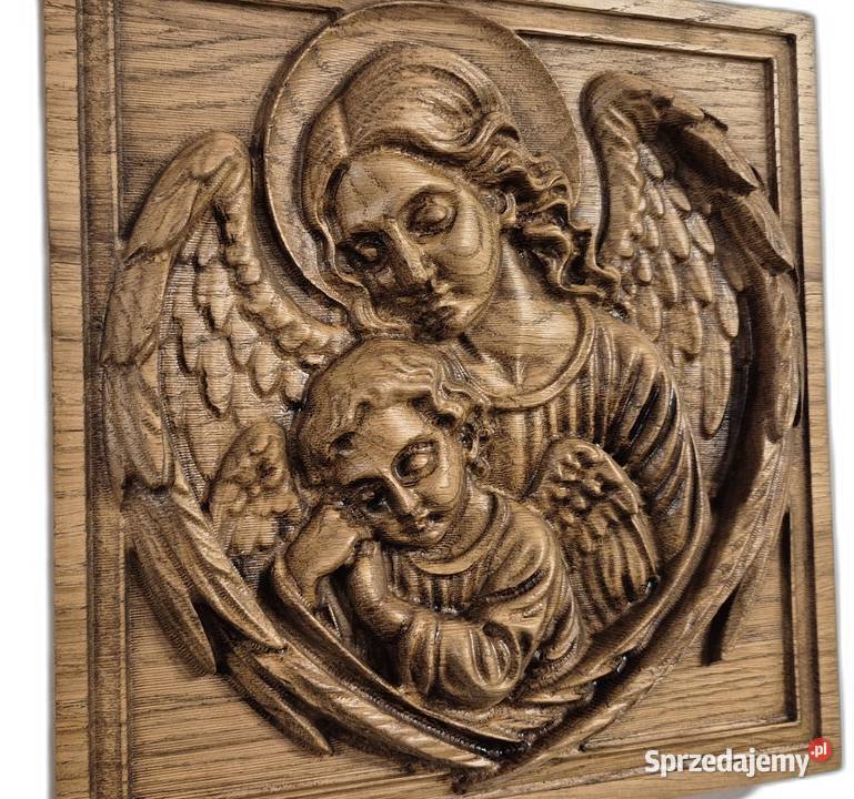 Płaskorzeźba z drewna Anioły ochrona i spokój Malechowo