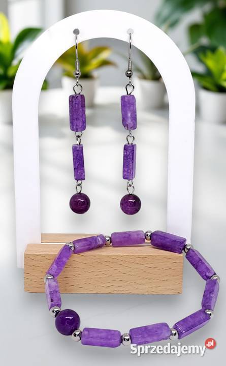 Komplet kolczyki i bransoletka z ametystu