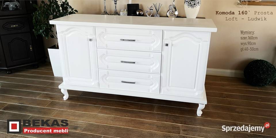 Stylowa Biała Komoda 160 Ludwik Dąb Prowansalki Pozostałe Milanówek