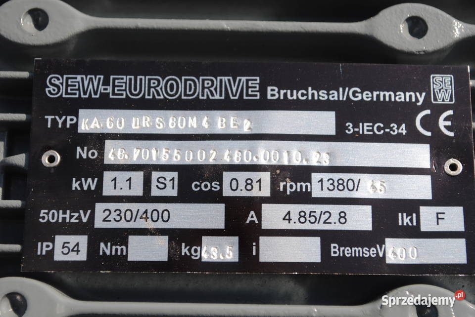 Motoreduktor kątowy 11kw 45obrmin z hamulcem SEW Kargowa sprzedam