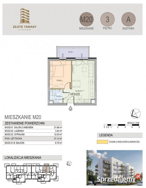 M20 3713 m 2 pokoje balkon 3 piętro sprzedam