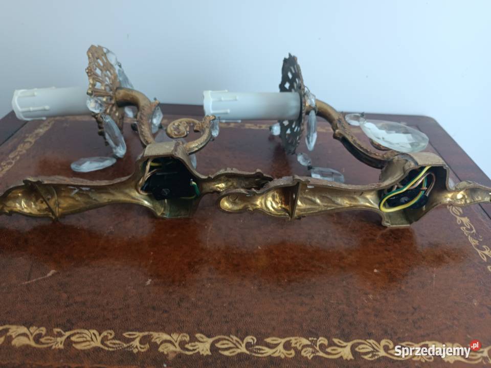 Stare kinkiety z kryształami mosiądz wielkopolskie Budzyń sprzedam