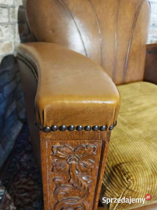 Dwa potężne fotele z prawdziwej skóry i drewna Fotele sprzedam