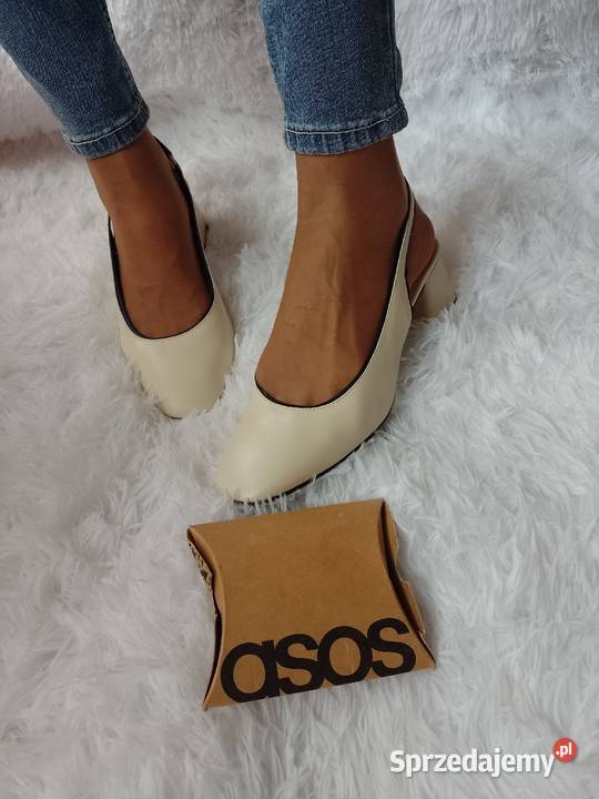 41 ASOS Kremowo czarne czółenka z odkrytą piętą sprzedam