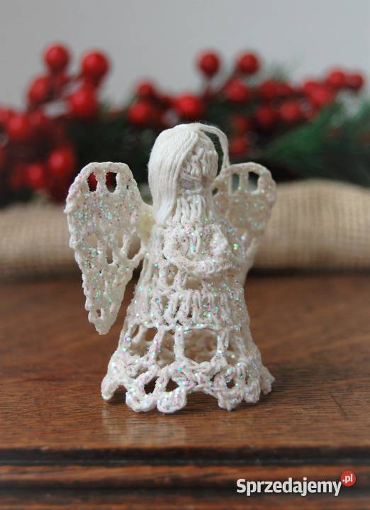 Anioł aniołek szydełkowy biały zawieszka brokat biały Lublin sprzedam