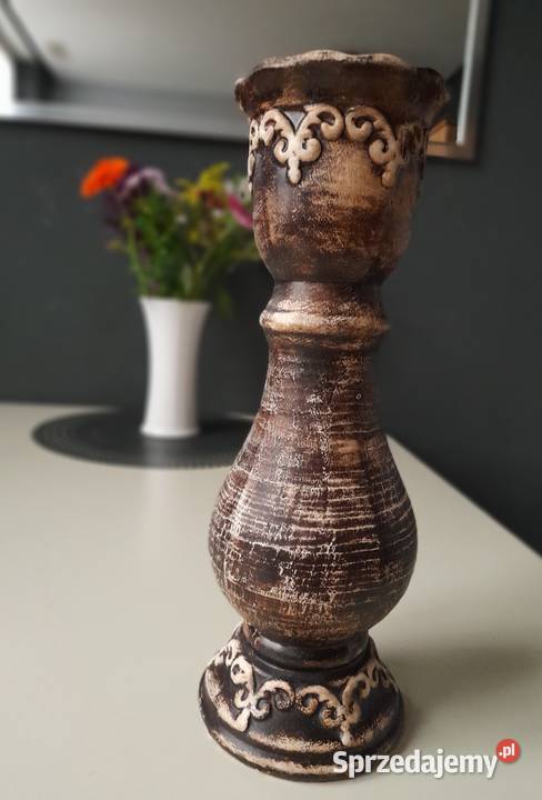 Ceramiczny kolumnowy świecznik vintage wielokolorowy Koło