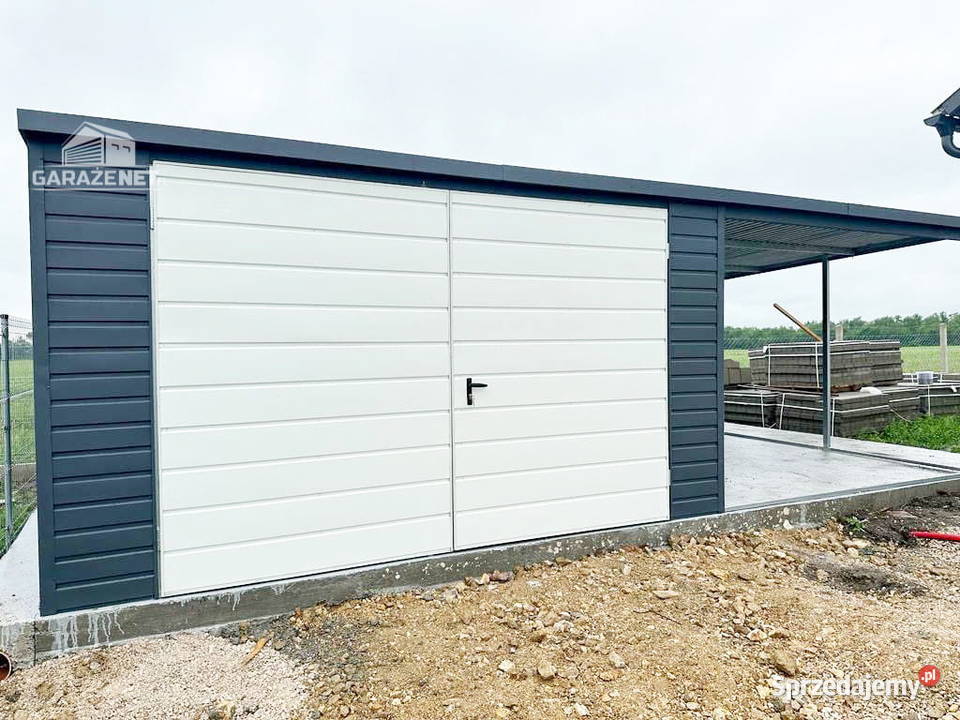 GARAŻ BLASZANY 4m x 6m WIATA 3X6 SPAD TYŁ BRAMA