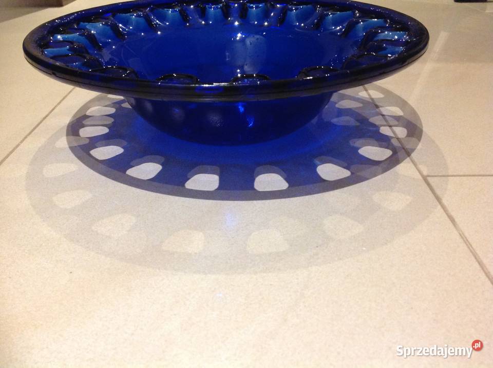 Stara Szklana Patera Kobaltowa Misa Grube Szkło