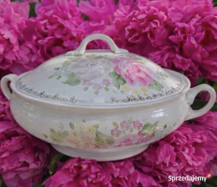 Antyczna wazateryna ręcznie malowanaróże Porcelana i szkło Pabianice