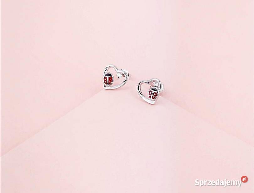 Srebrne kolczyki dziewczynki biedroneczka