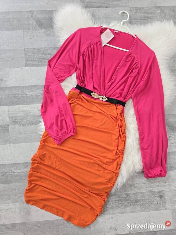 Sukienka z marszczeniem soczyste kolory LXL