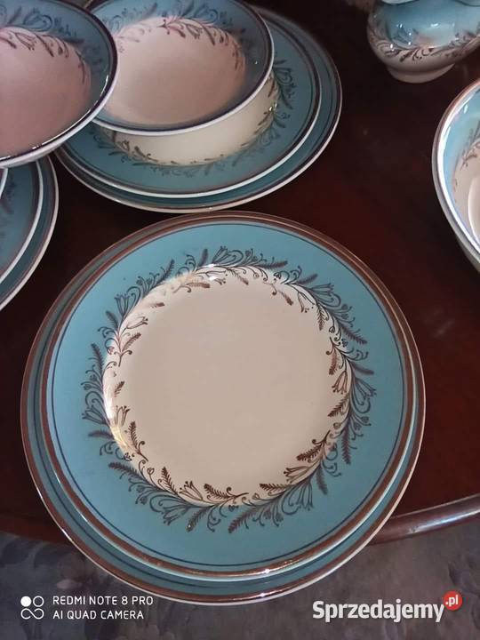 Serwis obiadowy 6 osób Błękitno złoty Elegancki Gdańsk