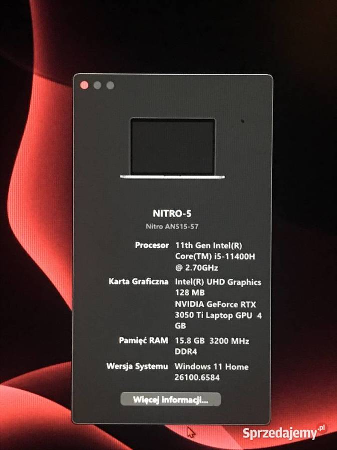 Laptop Acer Nitro 5 i516gbRTX 3050TI Bolesławiec