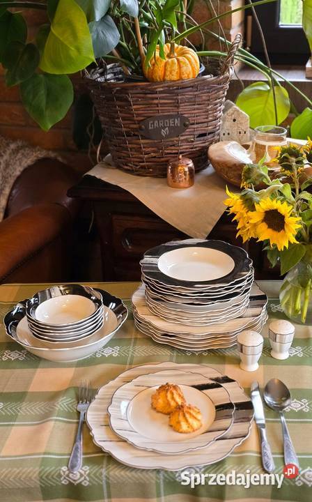 269 Zestaw talerzy 28 elementów szare białe Zabrze