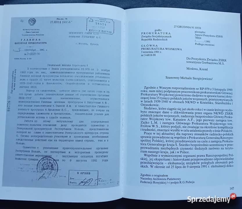 Dokumenty Katynia Decyzje PAI SA Interpress 1992 Koźminek sprzedam