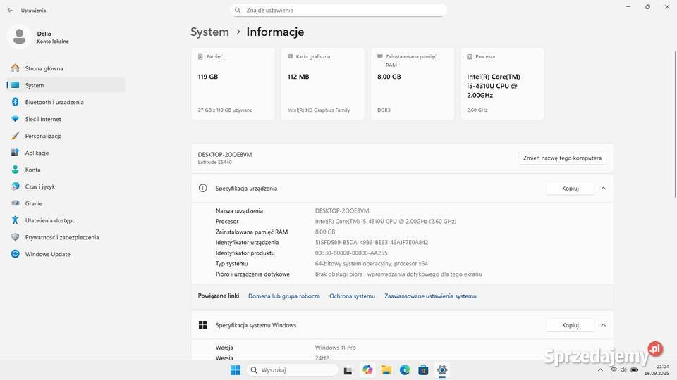 Laptop Dell 14HD E5440 i5 8GB SSD kamera WiFi małopolskie Kraków
