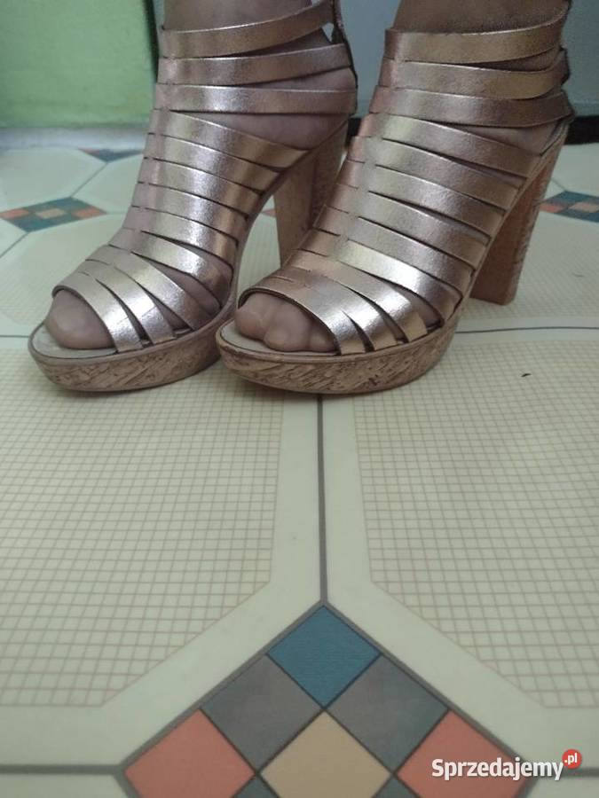 38 Włoskie skórzane sandałki koturny letnie Kraków