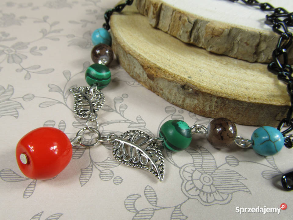 Naszyjnik turkusowy brązowy zielony czerwony śląskie
