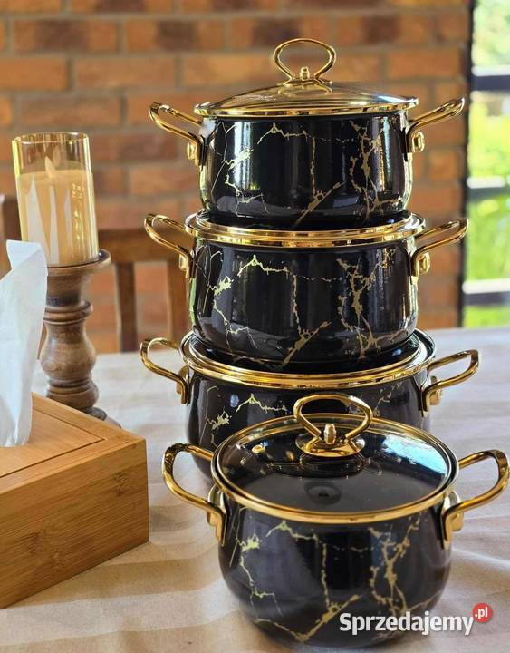 Garnki emalia 4 czarny marmur Szczecin