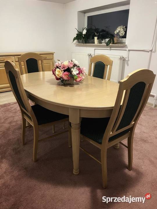 Komplet mebli jasne drewno stół krzesła lustro Siedlce