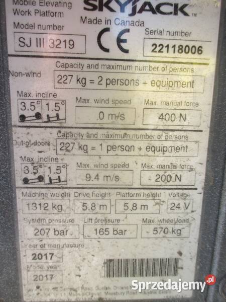 Podnośnik nożycowy 8m Skyjack SJIII 3219 Pleszew