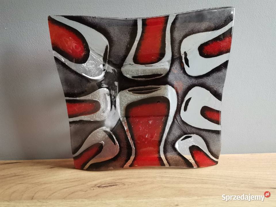 Stara duża patera owocarka kolorowe szkło design Porcelana i szkło Katowice