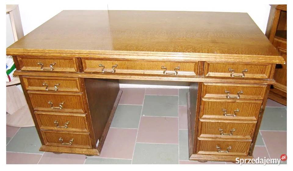 Biurko Dębowe Drewniane Gabinetowe Dwustronne