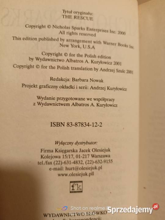 Na ratunek Sparks księgarnia Proza i poezja Warszawa sprzedam