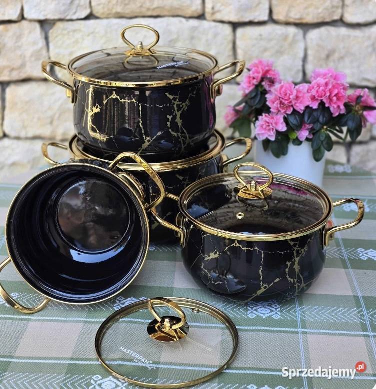 229 Garnki emalia czarny marmur MASTERPAN Zabrze