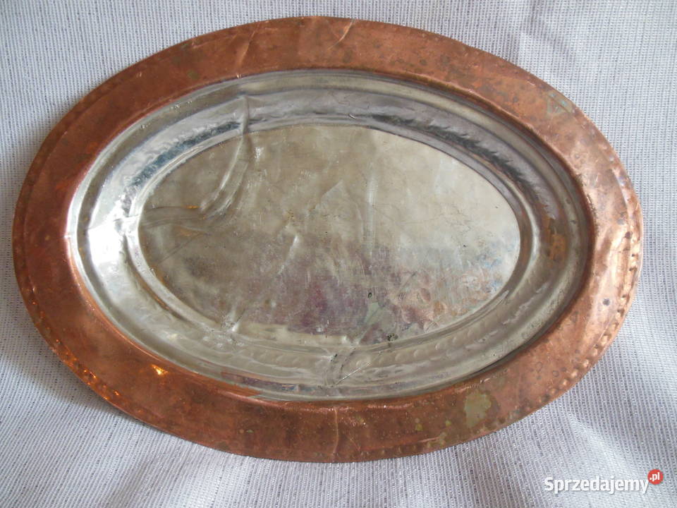 Talerz owalny z miedzi ocynkowany PRL
