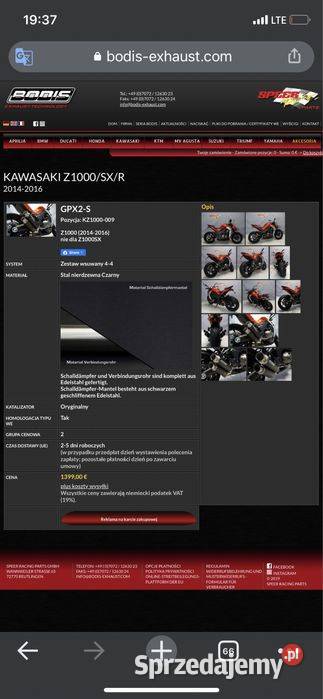 Kawasaki Z1000 Z1000SXR Wydechy Bodis GPX2S 0751 Pozostałe Poznań