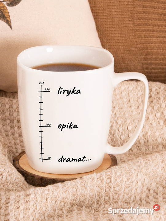 Liryka Epika Dramat kubek biały z uchem