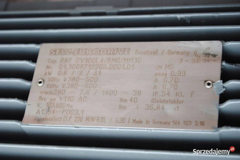 MOTOREDUKTOR 063kw 7698obr FALOWNIK SEW hamu lubuskie Kargowa