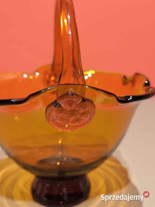 Szklany bursztynowy koszyk Vintage Poznań