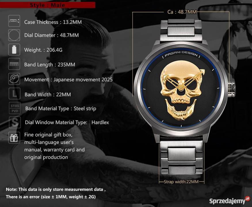 PAGANI DESIGN NAVIGATOR MĘSKI ZEGAREK CZASZKA męskie Poznań
