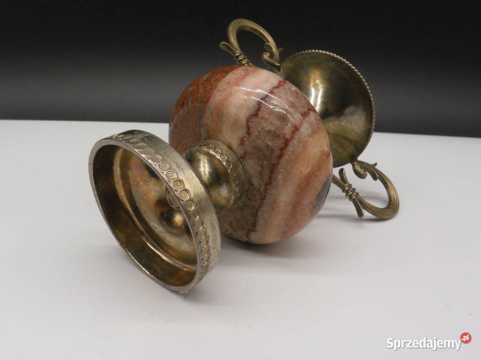 Miniaturowy Wazon Onyks i Mosiądz Vintage Lata Raszków